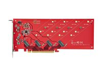 StarTech.com Quad M.2 PCIe Adapter Card, x16 Quad NVMe or AHCI M.2 SSD to PCI Express 4.0, Up to 7.8GBps/Drive, For 2242/2260/2280/22110mm PCIe M-Key M2 SSDs, Bifurcation Required - PC/Linux Compatible (QUAD-M2-PCIE-CARD-B) - Gränssnittsadapter - M.2 - Expansionsfack till 4 x M.2 - M.2 Card - låg profil - RAID 0, 1, JBOD - PCIe 4.0 x16/x8 - röd QUAD-M2-PCIE-CARD-B