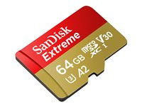SanDisk Extreme - Flash-minneskort (microSDXC till SD-adapter inkluderad) - 64 GB - A2 / Video Class V30 / UHS-I U3 / Class10 - mikroSDXC UHS-I SDSQXA2-064G-GN6AA