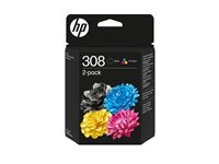 HP 308 - 2-pack - svart, cyan, magenta, gul - original - box - bläckpatron 6L6S6UE#301