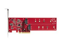 StarTech.com Dual M.2 PCIe SSD Adapter Card, x8 / x16 Dual NVMe or AHCI M.2 SSD to PCI Express 4.0, Up to 7.8GBps/Drive, For 2242/2260/2280/22110mm PCIe M-Key M2 SSDs, Bifurcation Required - PC/Linux Compatible (DUAL-M2-PCIE-CARD-B) - Gränssnittsadapter - M.2 - utökningsfack till 2 x M.2 - M.2 Card - låg profil - RAID 0, 1, JBOD - PCIe 4.0 x16/x8 - röd DUAL-M2-PCIE-CARD-B